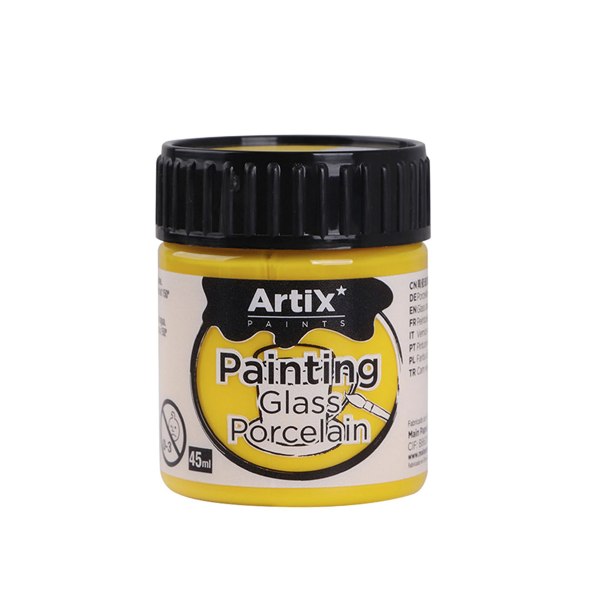 Giallo Artix Paints vernice per vetro e porcellana, flacone da 45 ml.