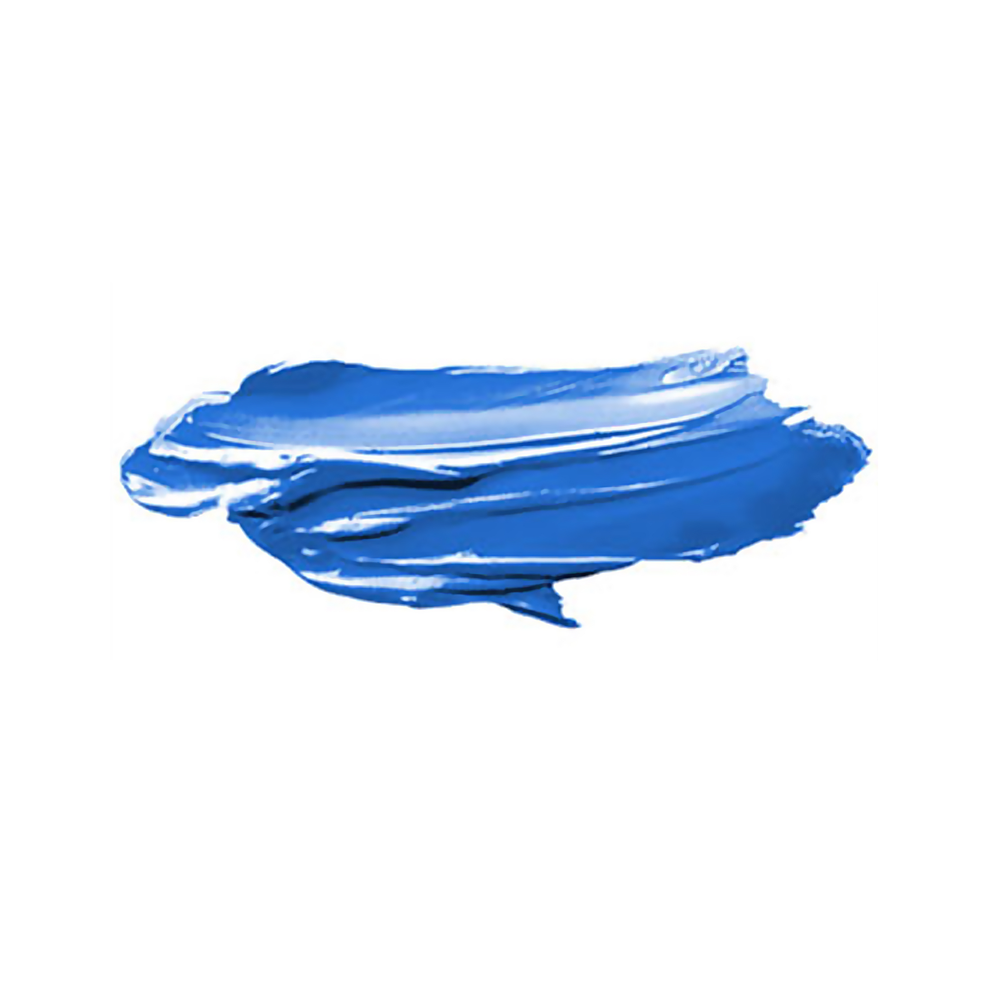 Un tratto di pennello blu con riflessi su sfondo bianco.