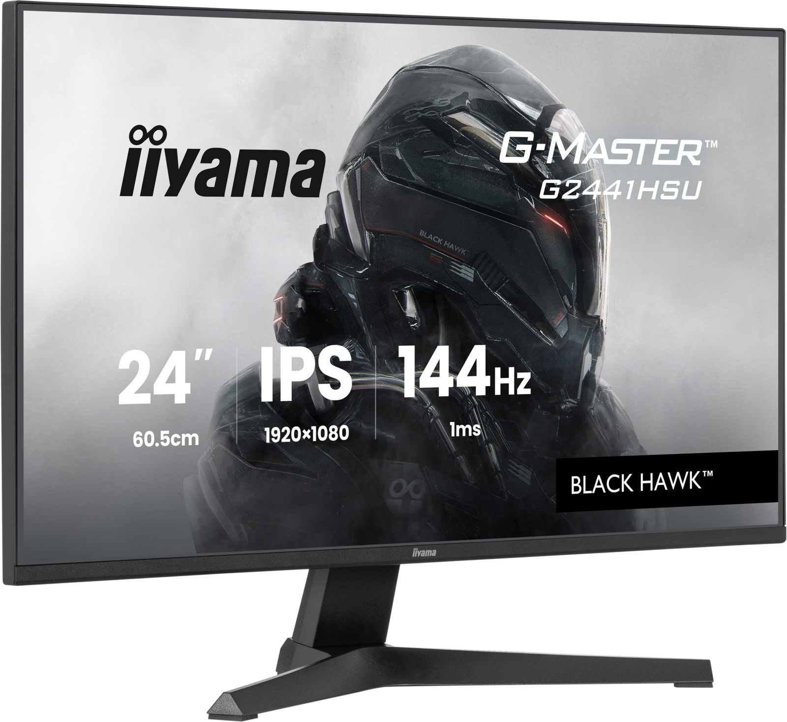 Monitor Iiyama G-Master 24" IPS 144Hz z czarnym hełmem sci-fi.