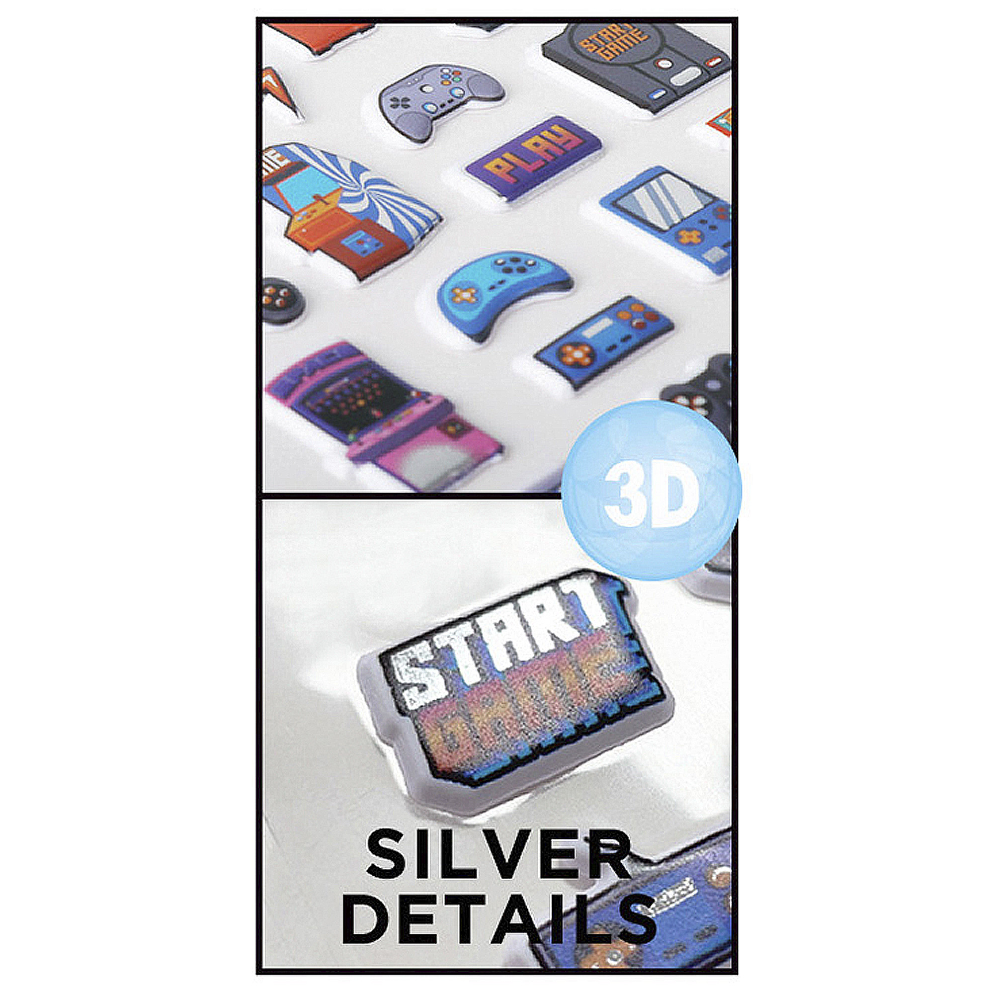Adesivi a tema gaming: controller, console, cabinato arcade.