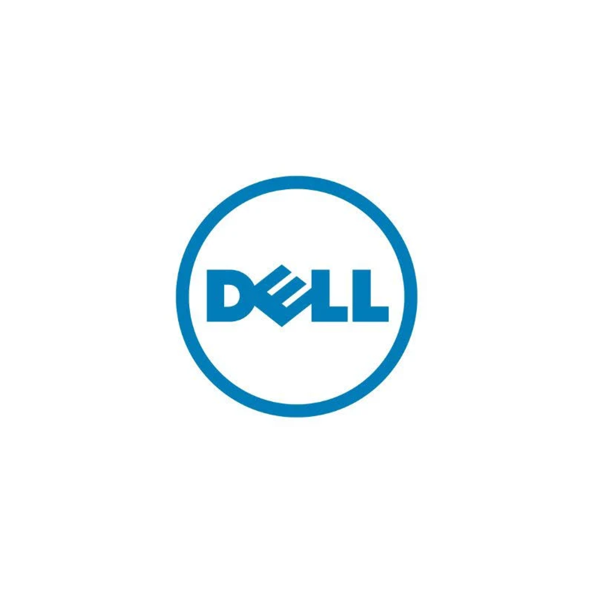 El logo azul de Dell está centrado sobre un fondo blanco.