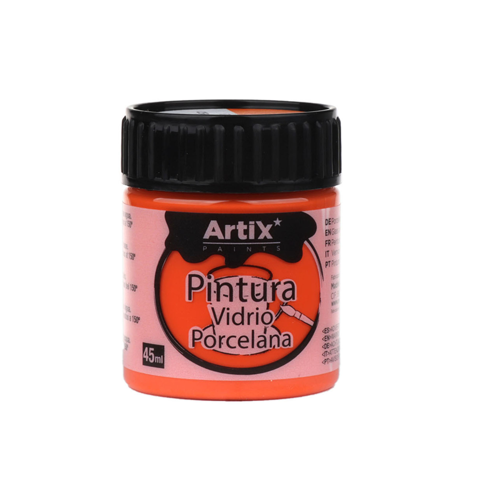 Barattolo di vernice Artix arancione per vetro e porcellana, 45 ml.