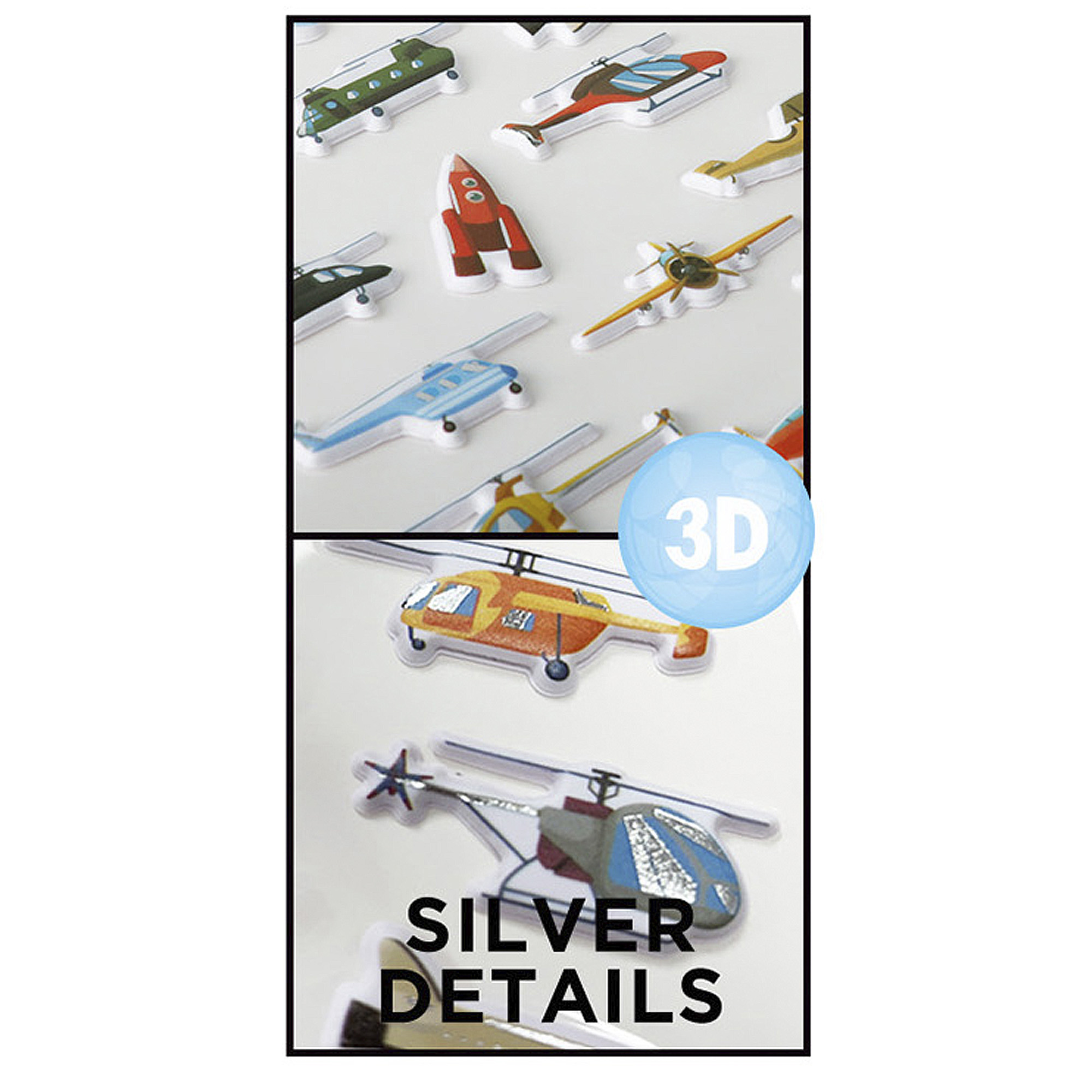 Muchas pegatinas de aviones en varios colores y formas.