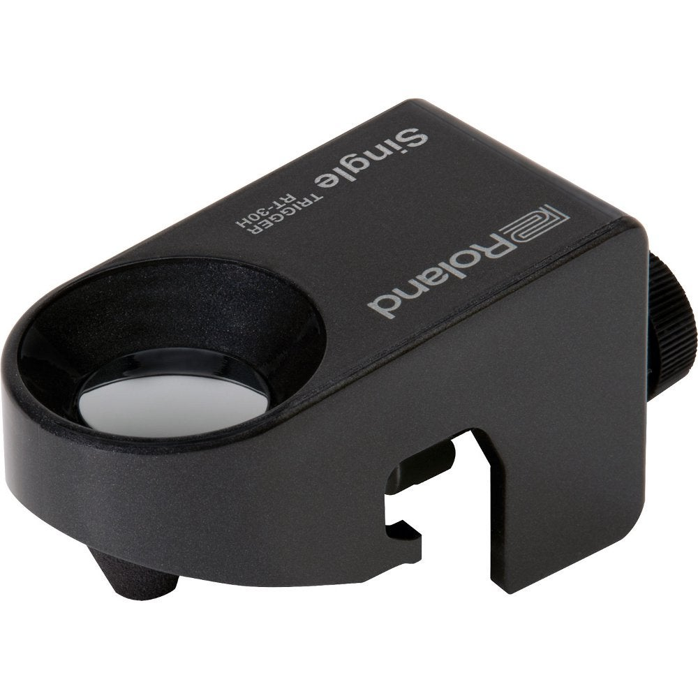 Zwarte Roland RT-30H Single Trigger met zilveren element en knop.