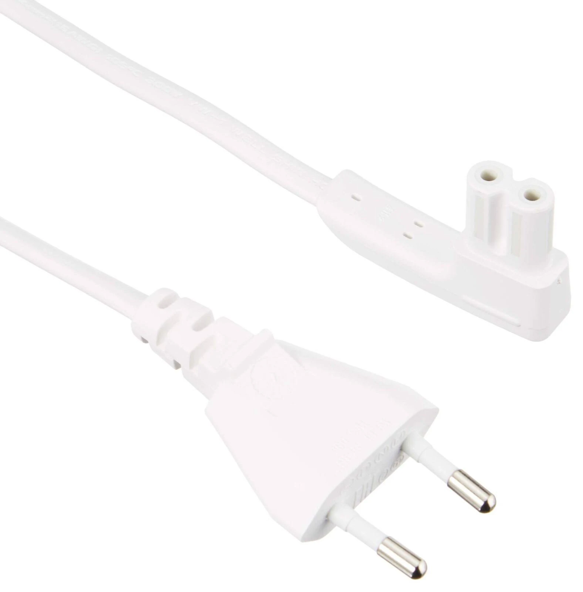 Cable de alimentación blanco con dos enchufes: un Europlug y un conector C5.