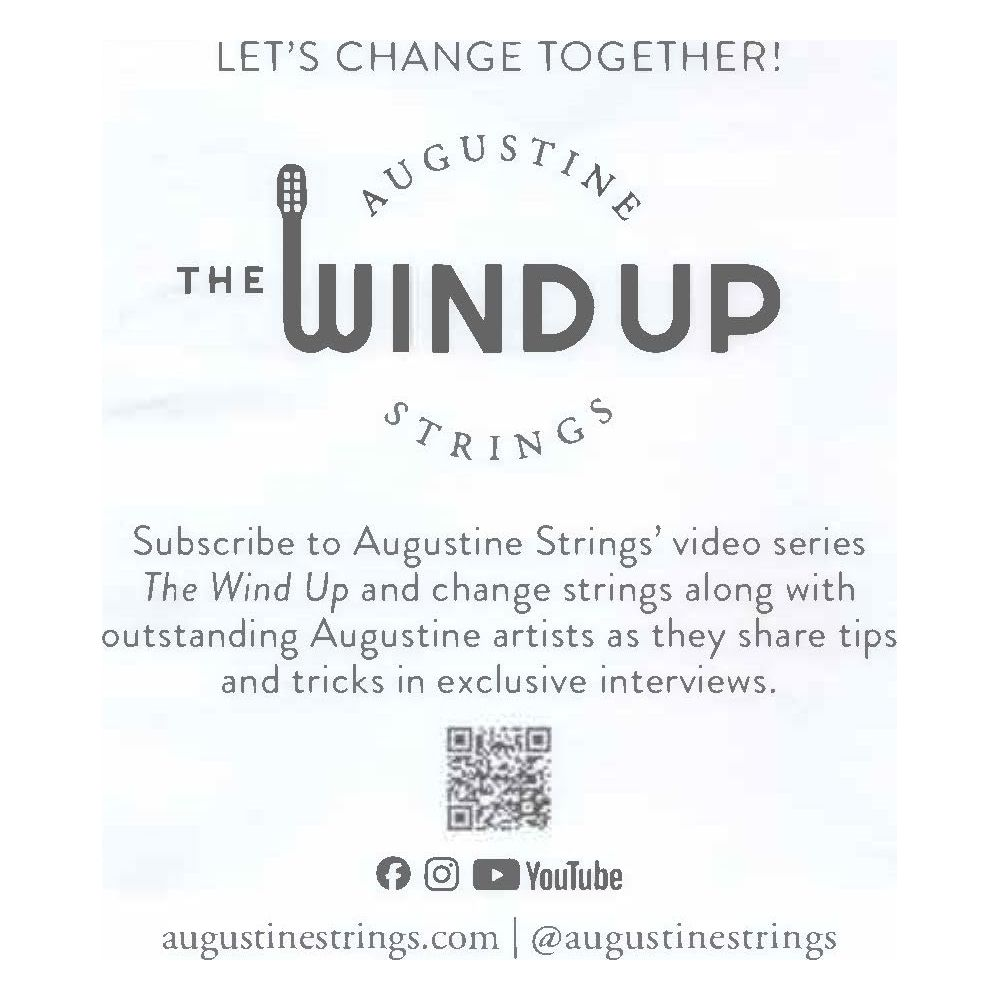 Augustine Strings' "The Wind Up" serie. Logo, QR-code, social media links.