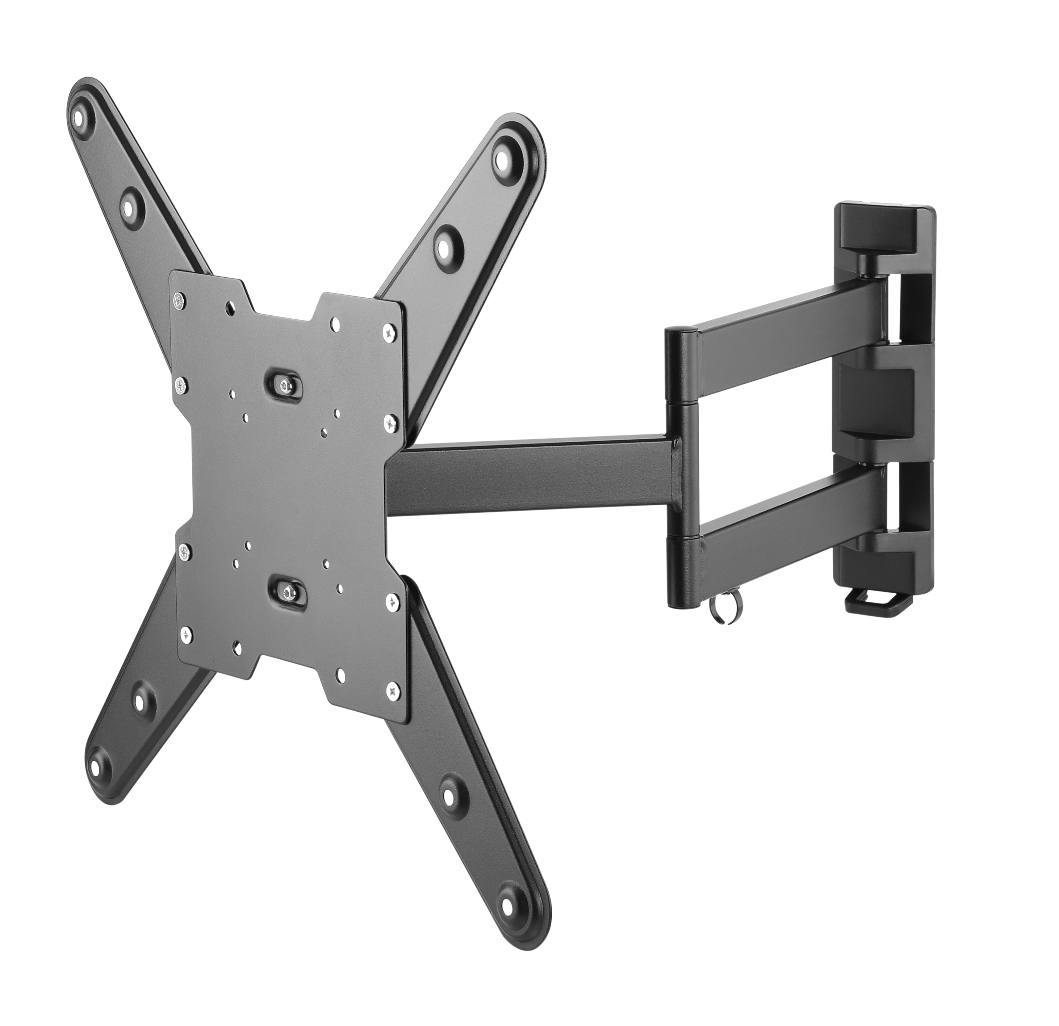 Schwarze schwenkbare Wandhalterung für Fernseher mit ausziehbarem Arm.