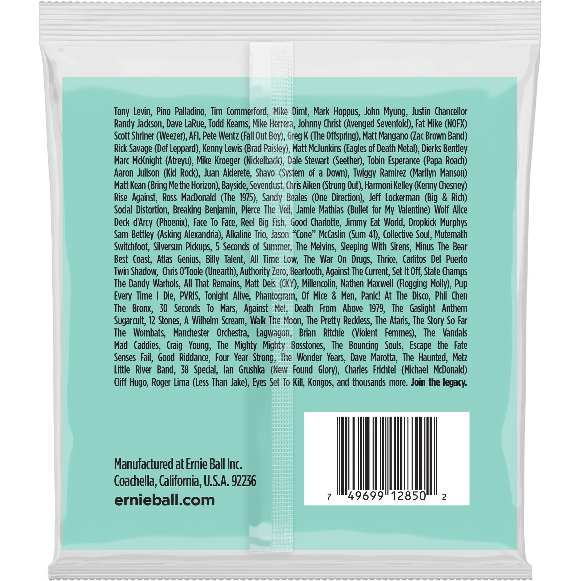 Lijst van muzikanten en bands, geproduceerd bij Ernie Ball, Coachella, CA. Barcode.