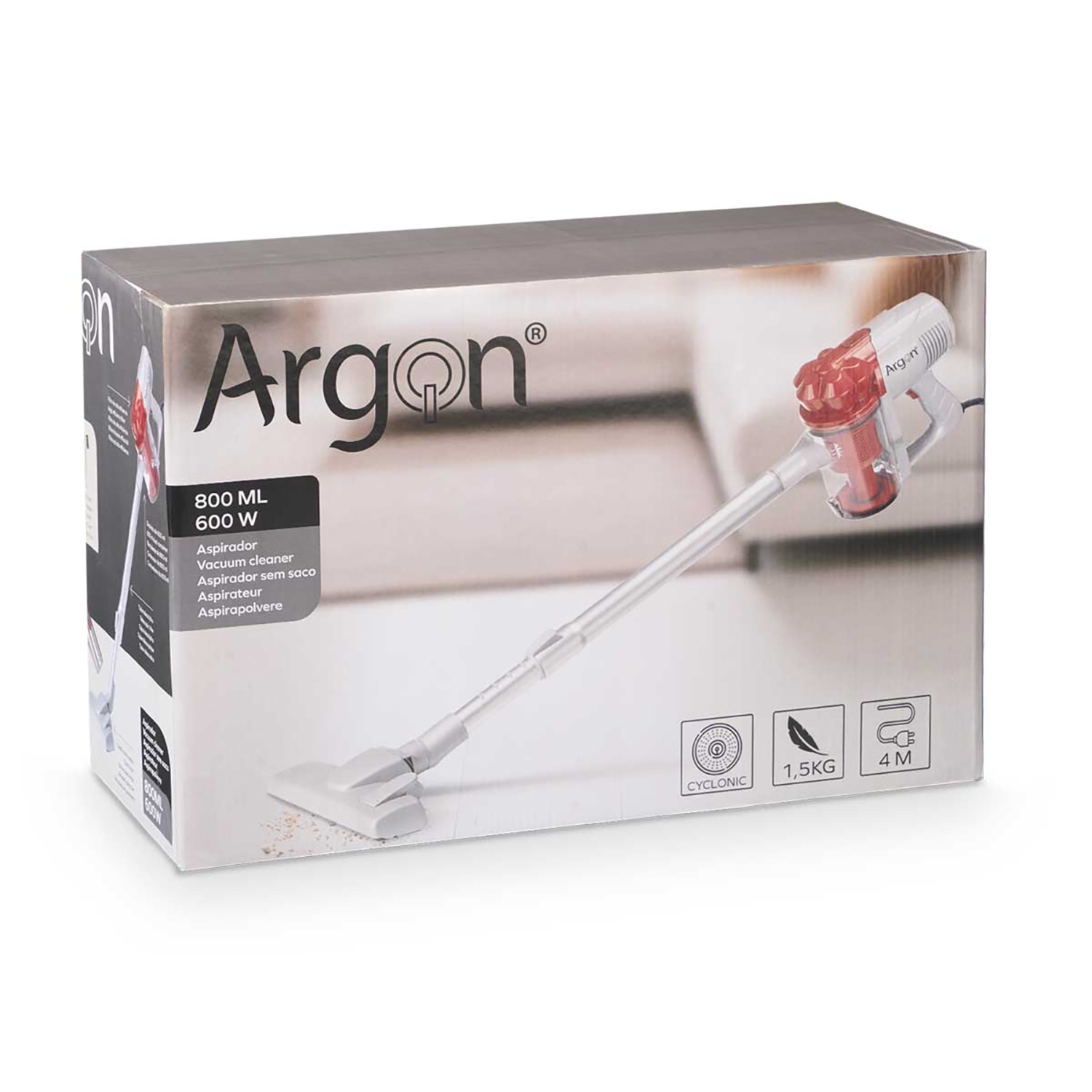 Caja de aspiradora Argon con accesorios, 800 ml, 600 W.