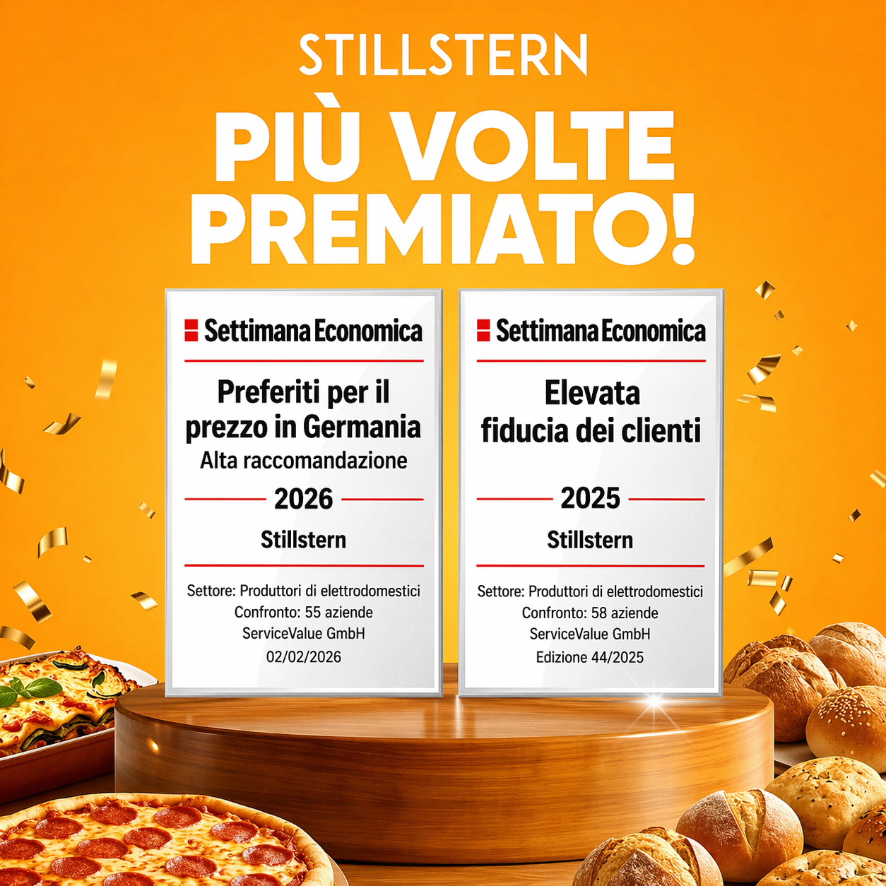 Stillstern premiato: Preferiti prezzo Germania 2026 & fiducia clienti 2025. Pizza, pane.
