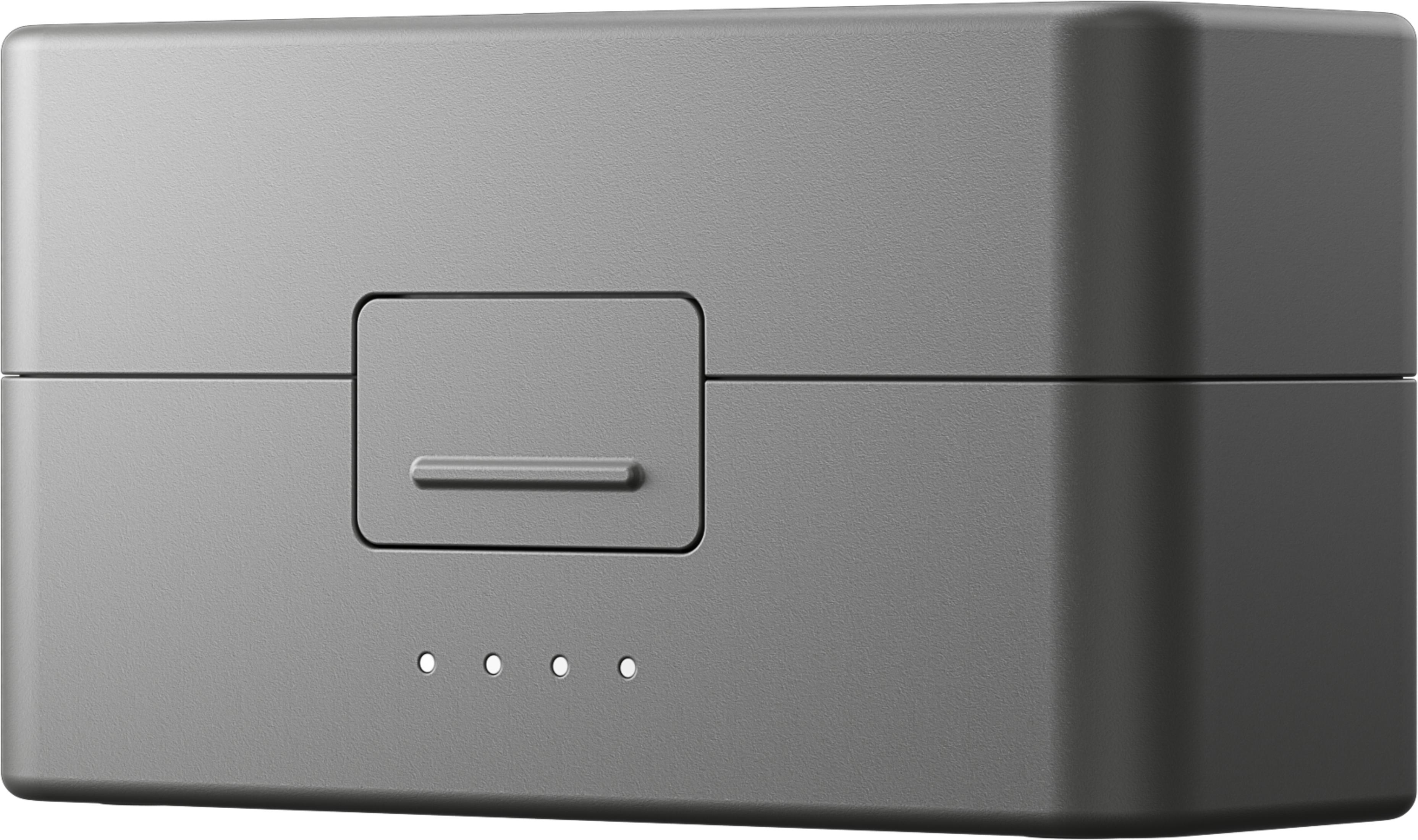 Dispositivo rettangolare grigio con uno sportello e quattro spie.