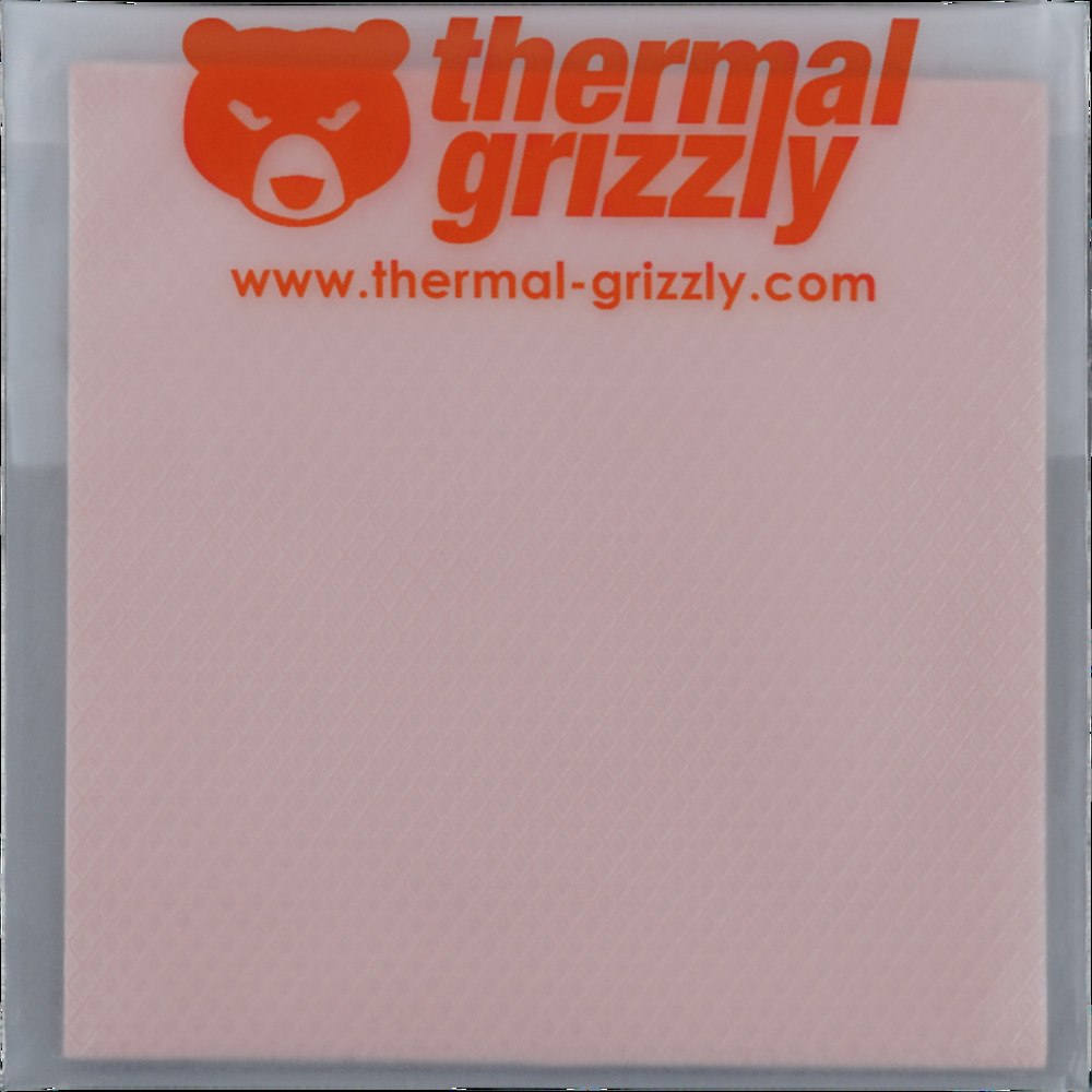 Thermal Grizzly logosu ve web sitesi adresine sahip pembe ped.