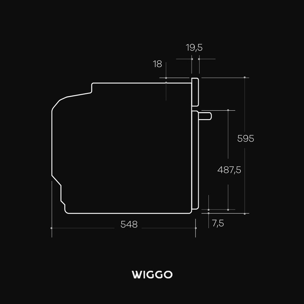 Dessin technique avec dimensions : Largeur 548, Hauteur 595, Profondeur 487,5.