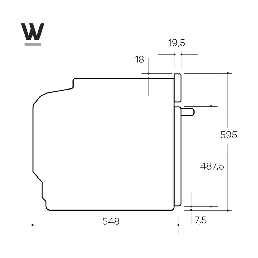 Dessin technique avec dimensions : Largeur 548, Hauteur 595, Profondeur 19,5.
