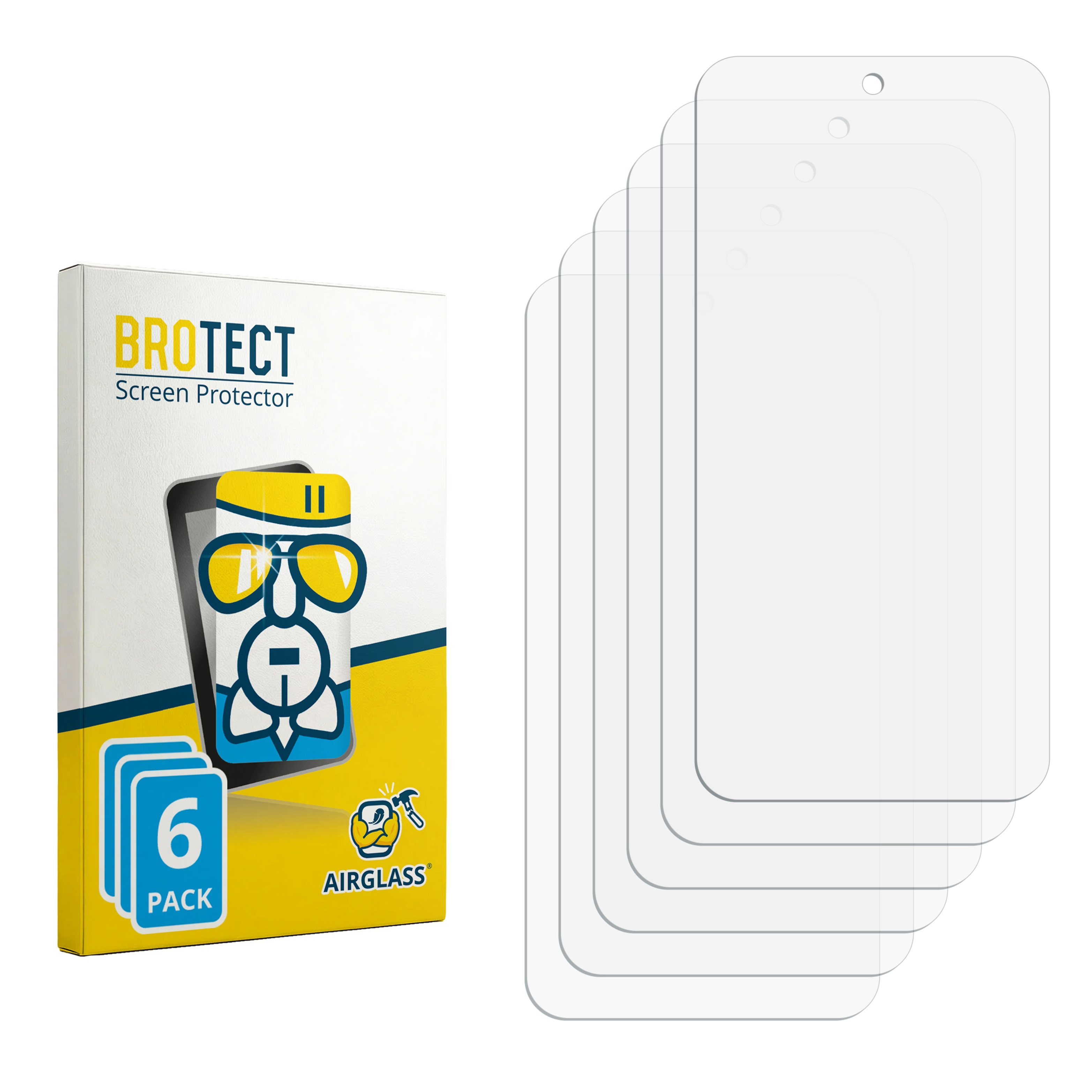 Packung mit 6 Displayschutzfolien und einzelnen Folien.