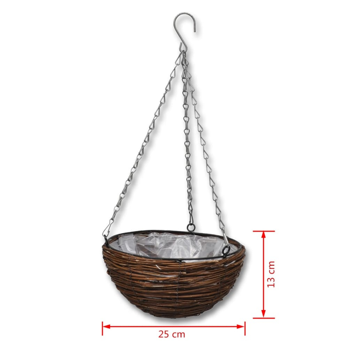 Brauner Weidenkorb mit Kette, 25 cm breit, 13 cm hoch.