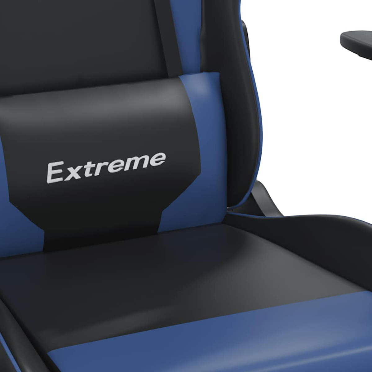 Ein blauer und schwarzer Gaming-Stuhl mit dem Wort "Extreme" auf der Rückenlehne.