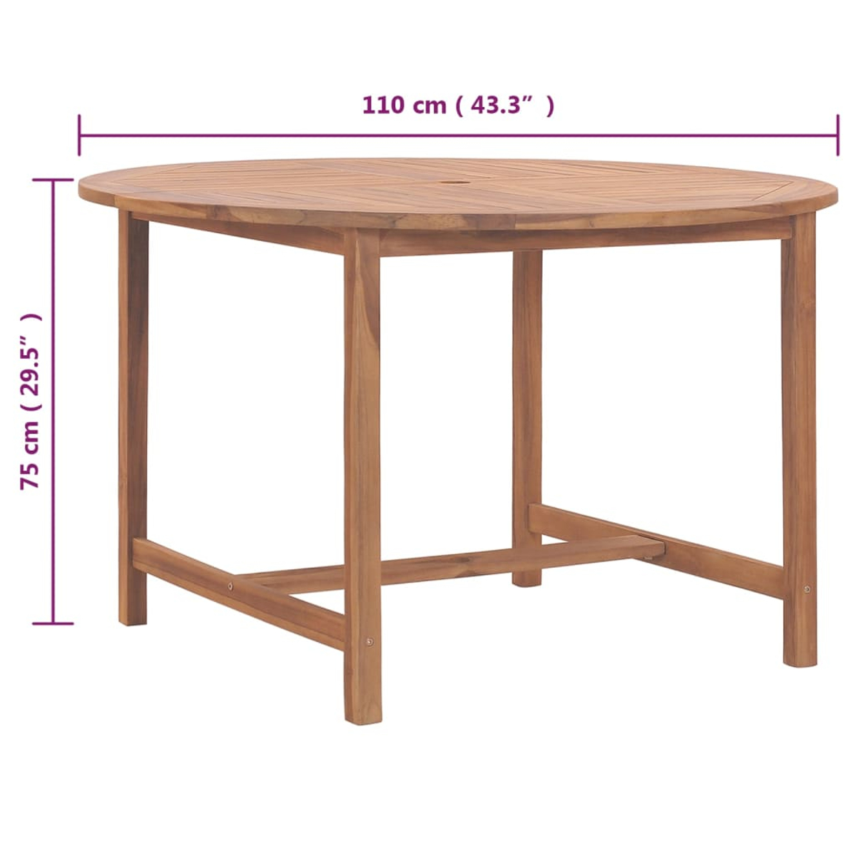 Ein runder Holztisch mit den Maßen 110 cm x 75 cm.