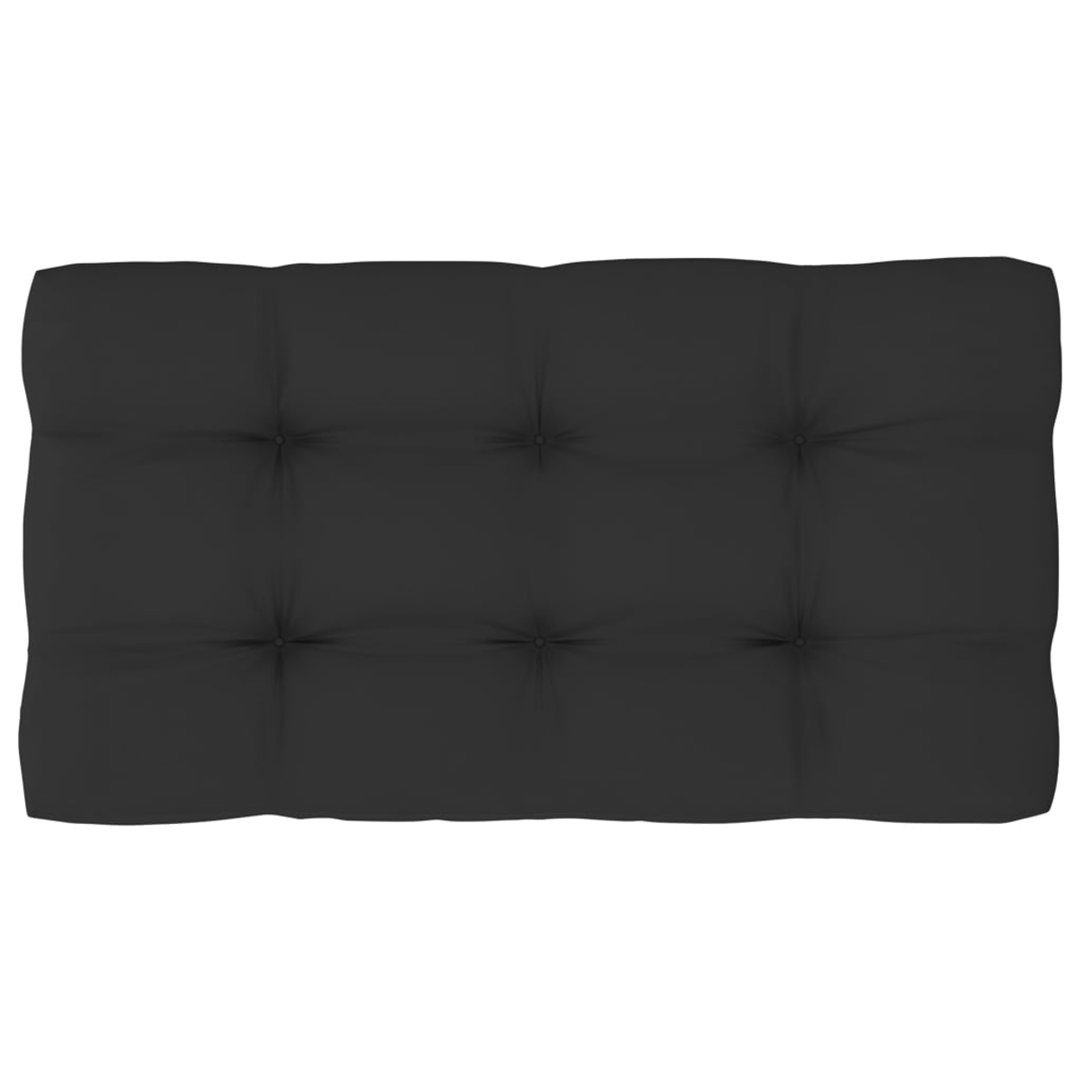Ein schwarzes, gepolstertes Kissen mit acht Knopfdetails, isoliert auf weißem Hintergrund.