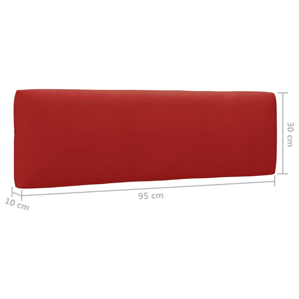 Ein rotes Polsterteil mit den Maßen 95x30x10 cm.