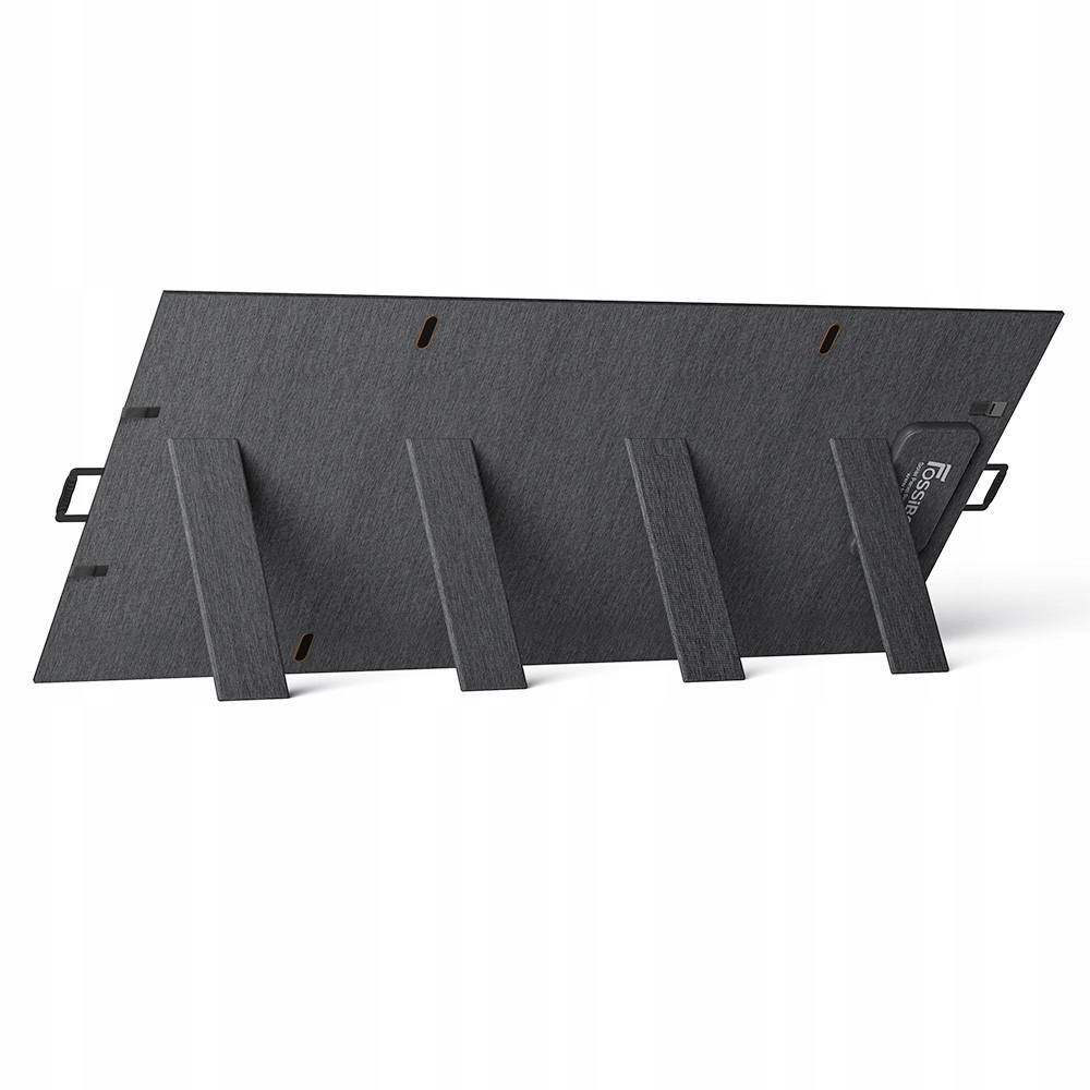 Tył ciemnej ramki na zdjęcia ze stojakami i widocznym logo.