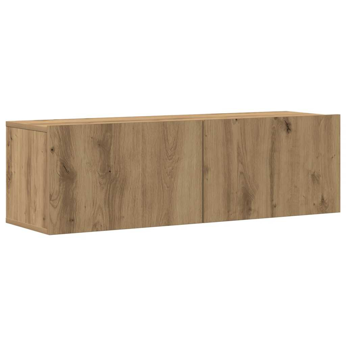 Un armario de madera para colgar con dos puertas y veta de madera.