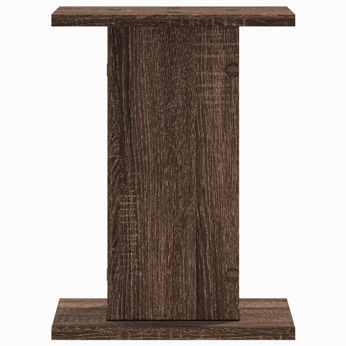 Ein dunkler Holzsockel mit einer rechteckigen Säule und einer oberen Ablage.