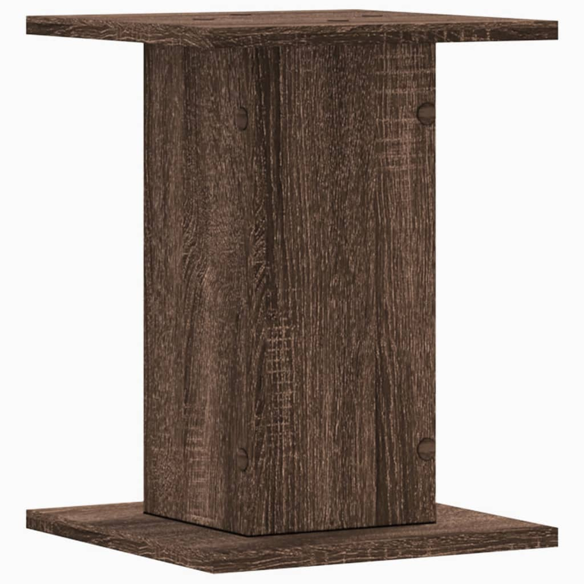 Ein dunkler Holzsockel mit einer rechteckigen Säule und einer oberen Ablage.