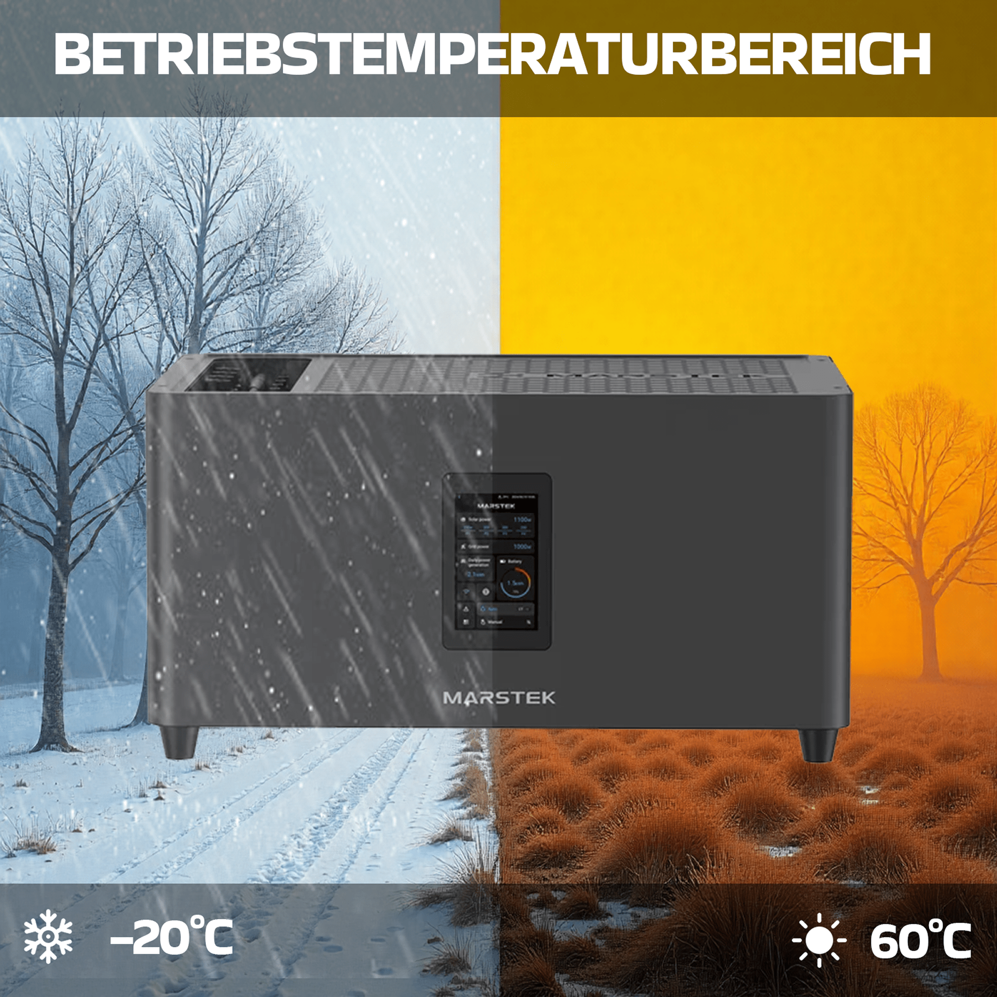 Gerät in kalter und warmer Umgebung, mit -20°C und 60°C.