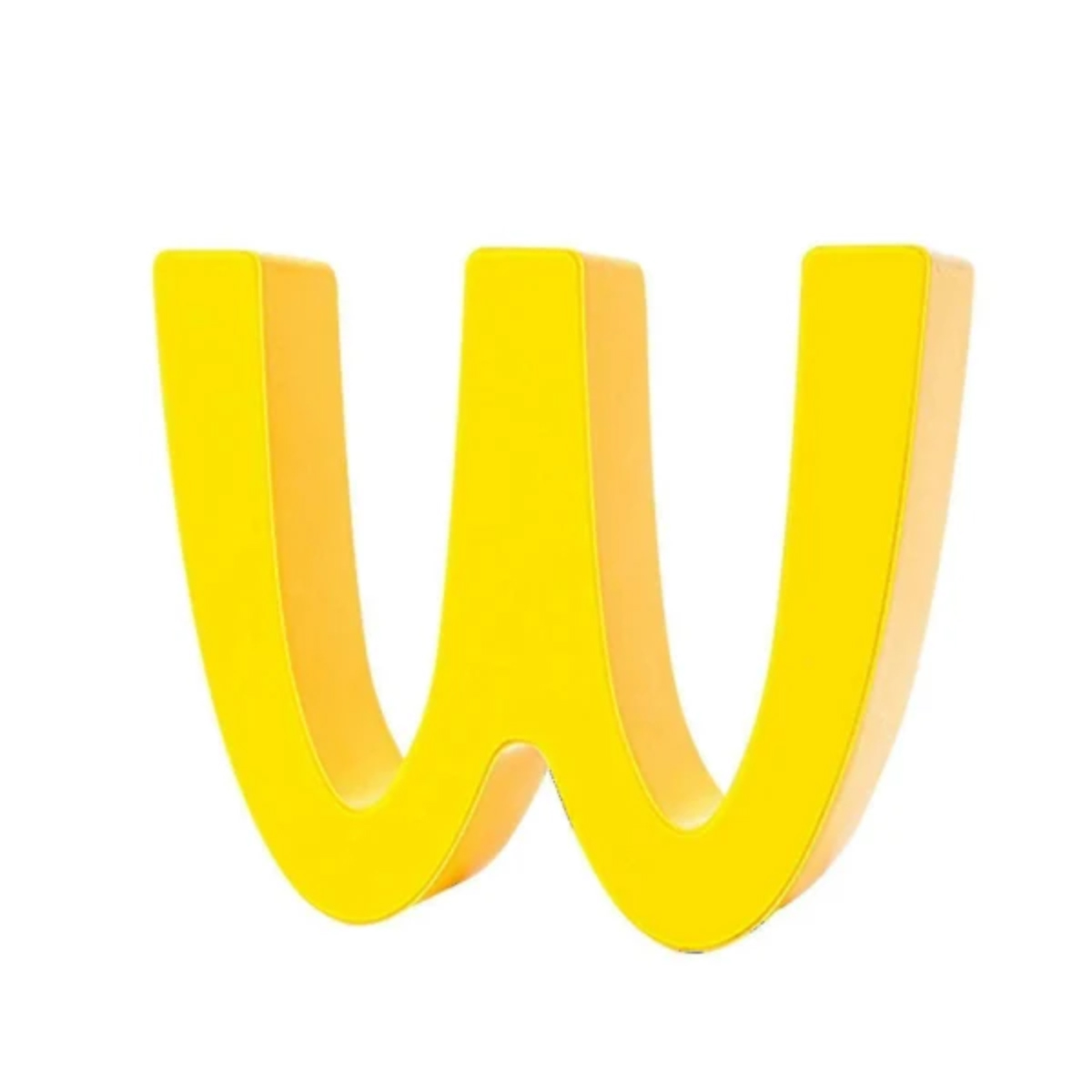 Ein gelbes, dreidimensionales "W" mit abgerundeten Kanten.