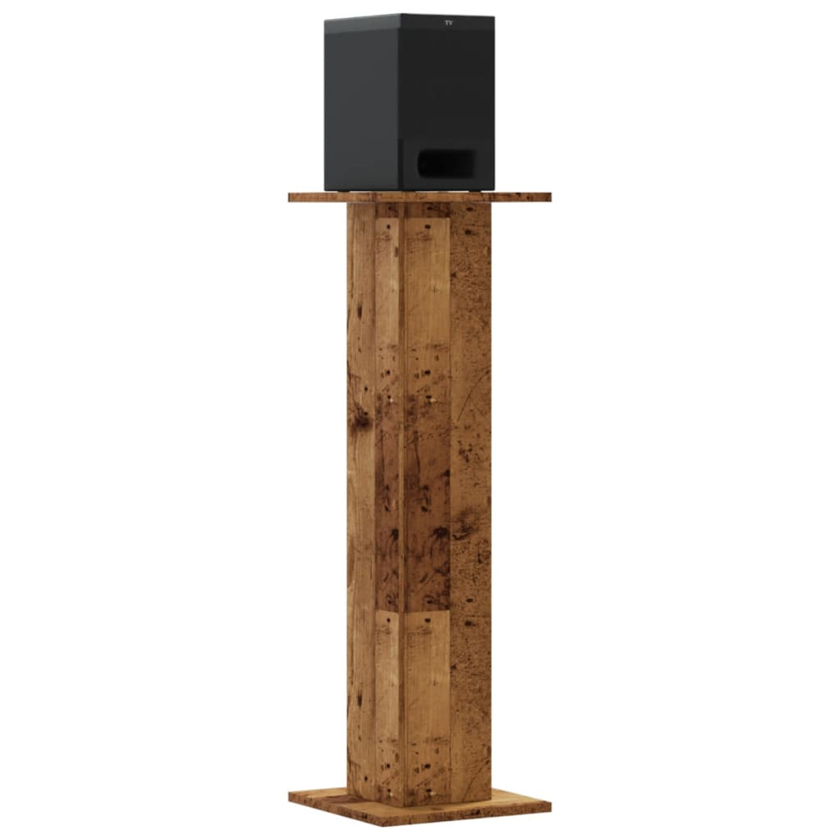 Schwarzer Lautsprecher auf Holzsäule