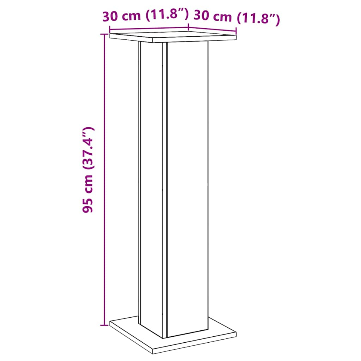 Ein rechteckiger Sockel mit Maßen 95 cm x 30 cm x 30 cm.