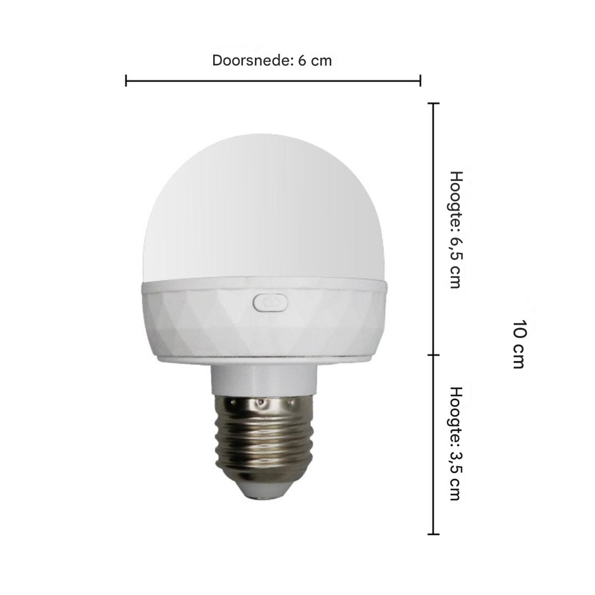Eine weiße LED-Lampe mit Schraubsockel und Maßen.