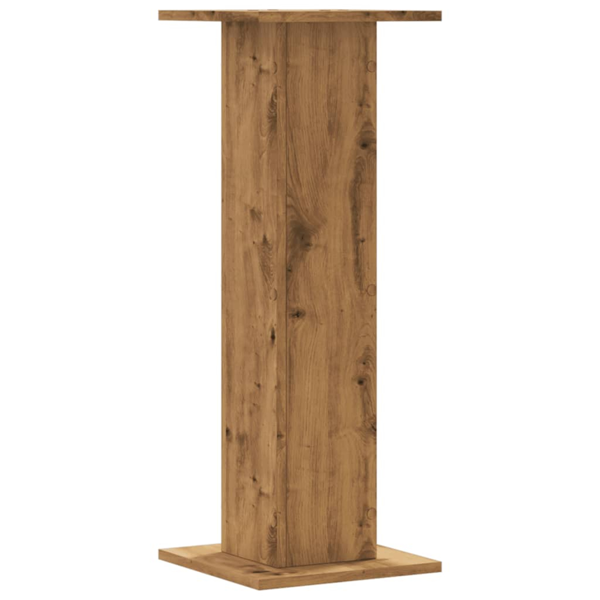 Ein hoher, rechteckiger Holzturm mit Holzmaserung, auf einem quadratischen Sockel stehend.