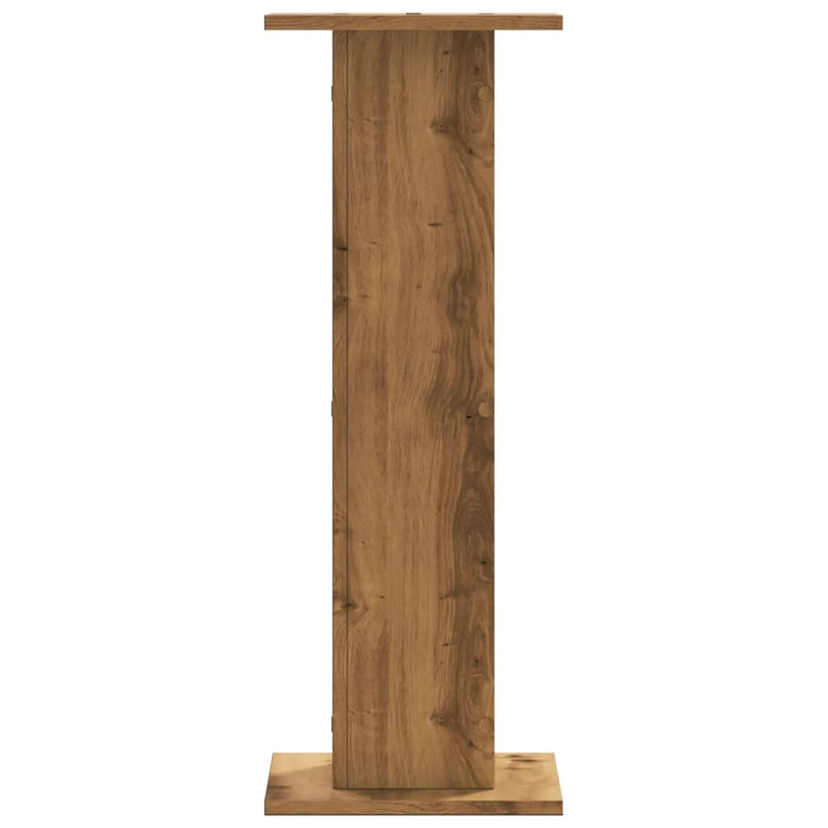 Ein hoher, schmaler Holzsockel mit heller Holzmaserung, der auf einem quadratischen Sockel steht.