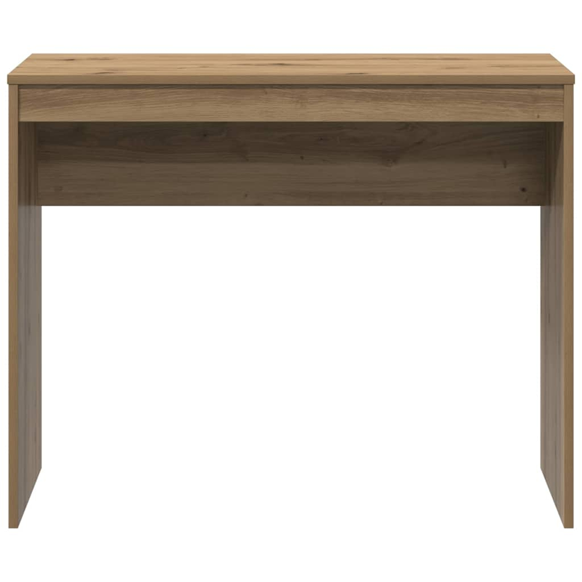 Ein heller Holztisch mit einer Schublade.