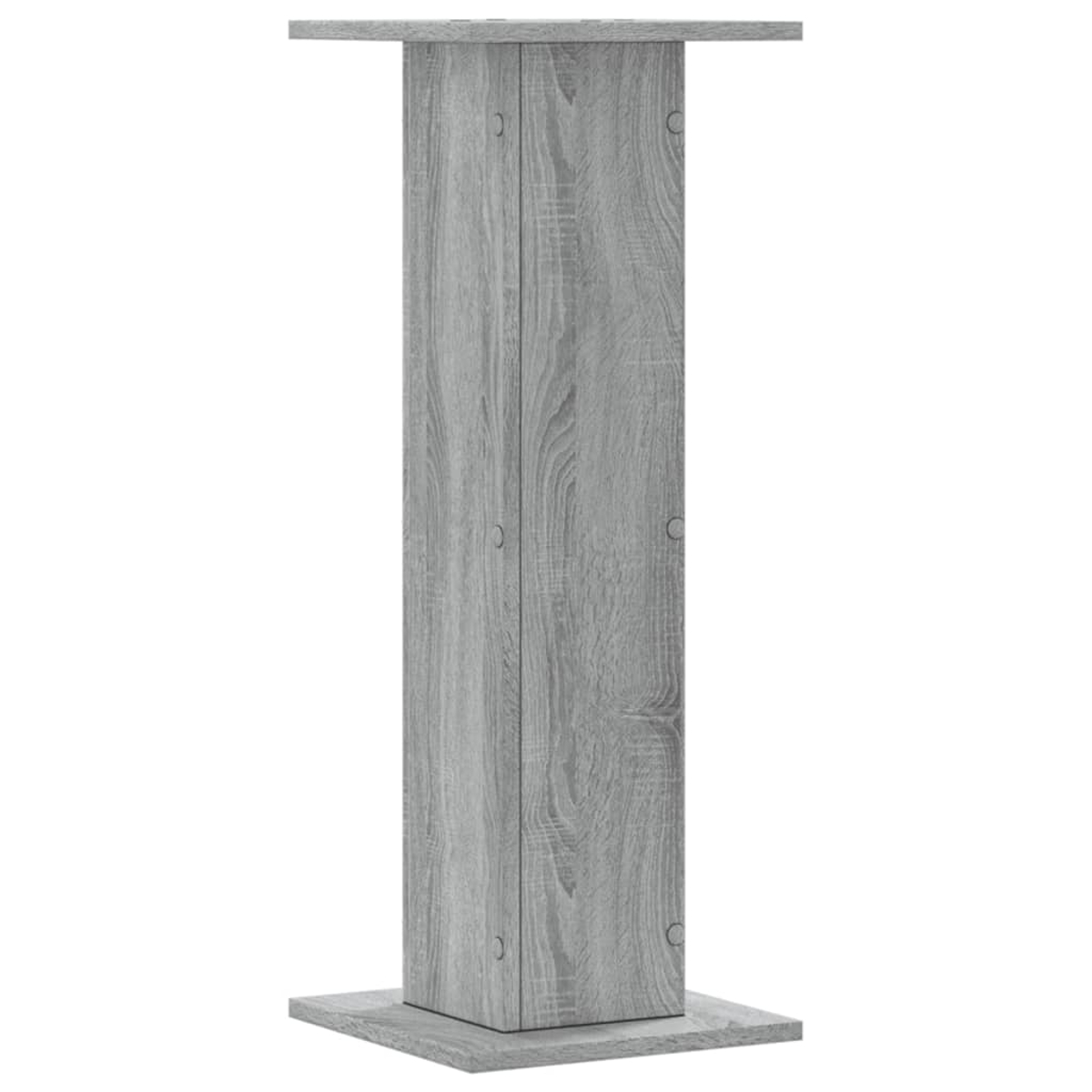Ein grauer Holzsockel mit vier Säulen und einer Oberplatte.