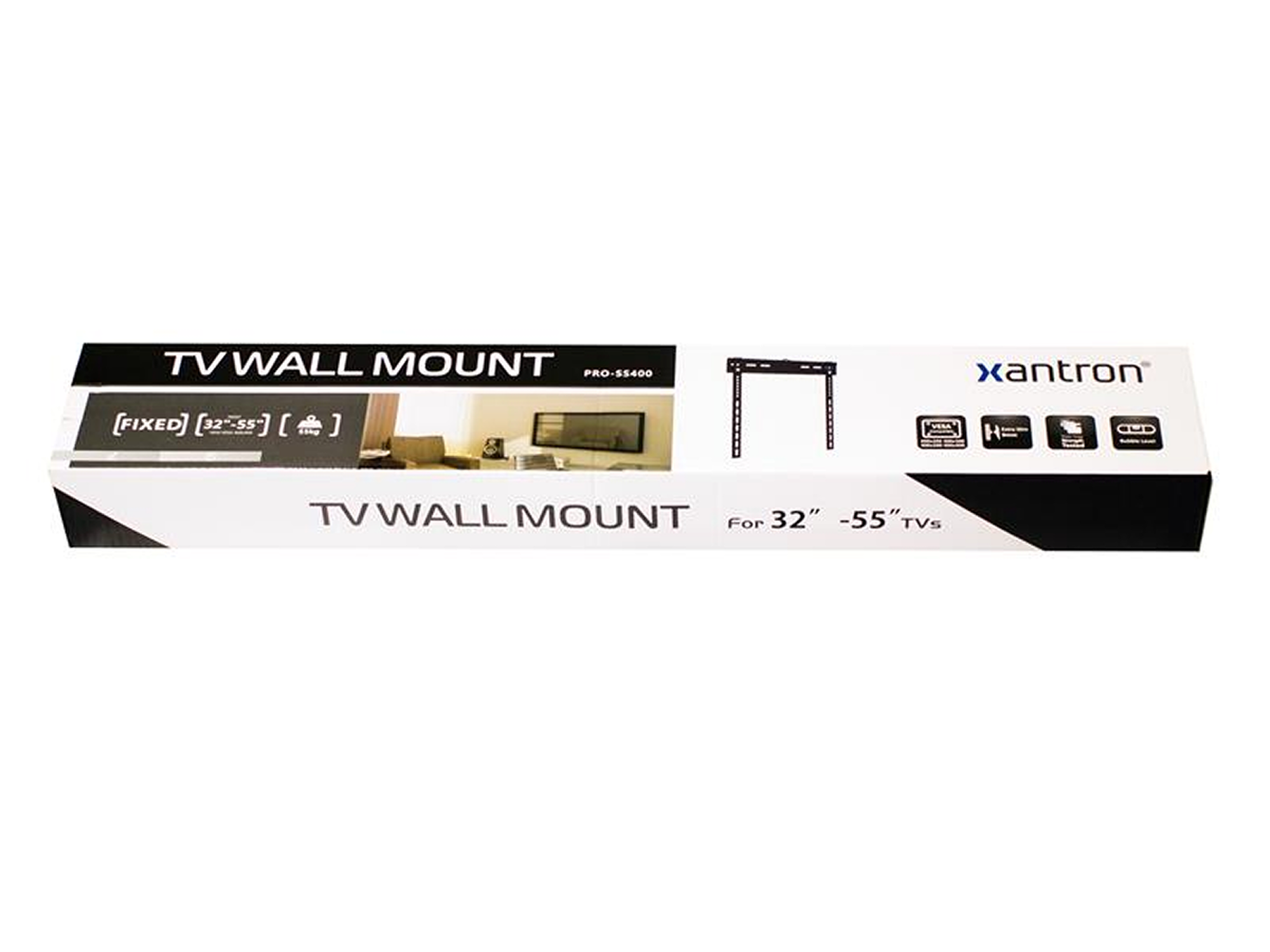 Verpackung für eine Xantron TV-Wandhalterung für 32-55 Zoll Fernseher.