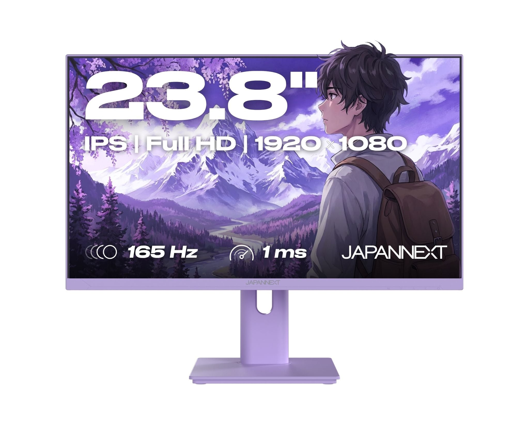 Ein 23,8-Zoll-Monitor mit Anime-Hintergrund, 165 Hz, 1 ms.