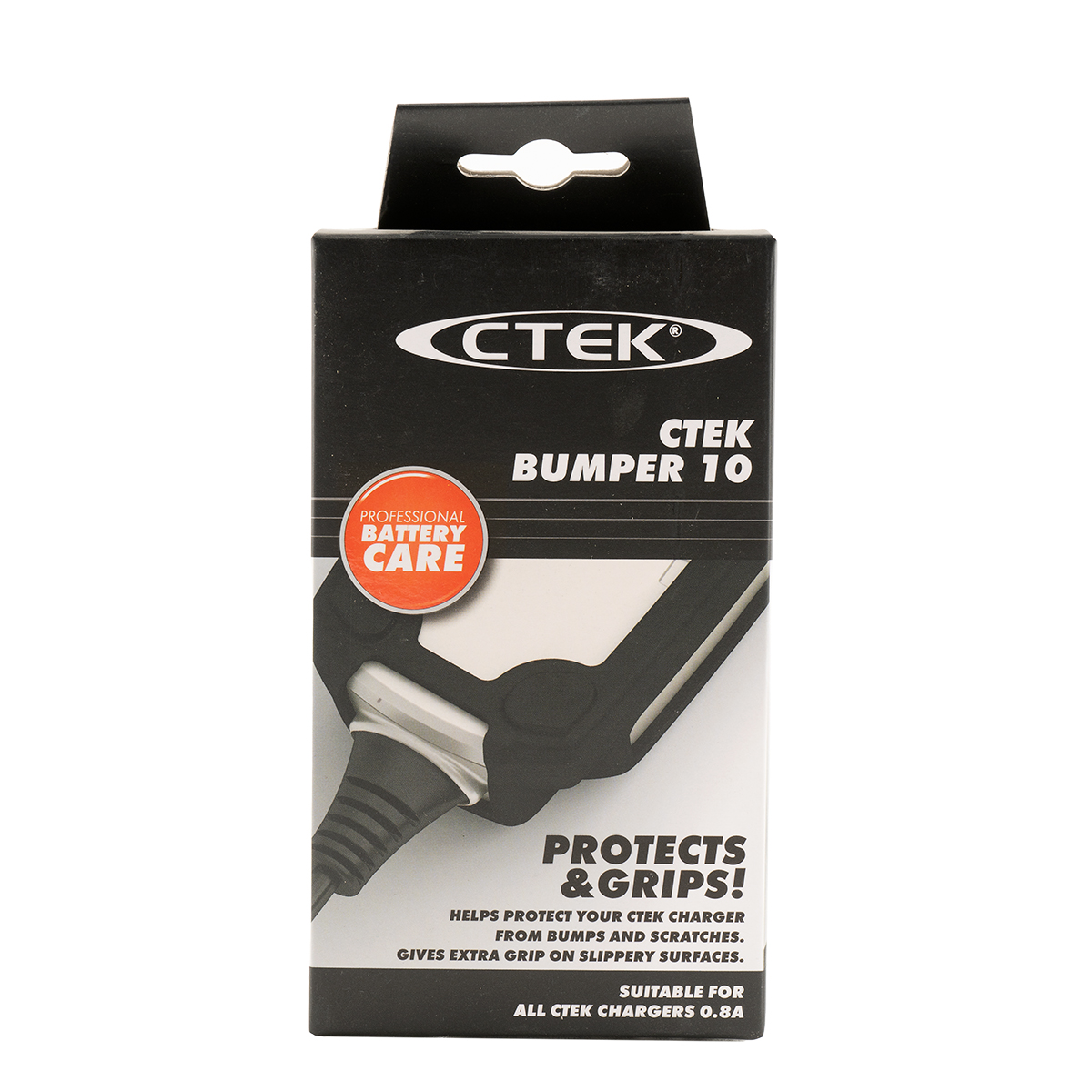 CTEK BUMPER 10 Verpackung für Ladegeräte, schwarz/weiß, zeigt Stoßfänger