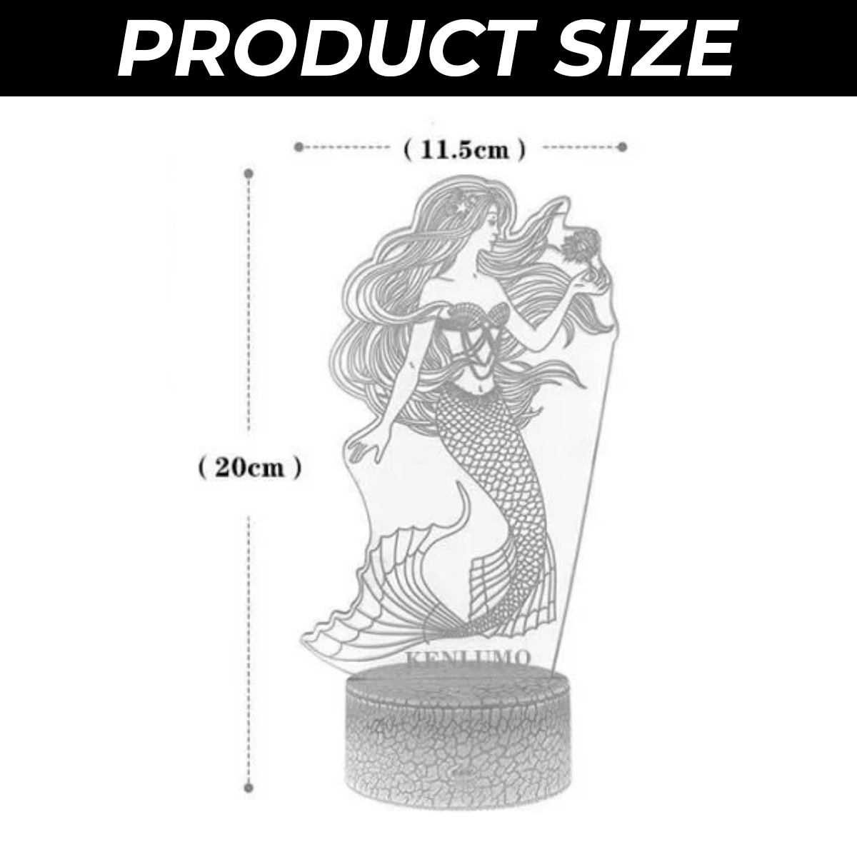 Produktgröße: 20 cm hoch, 11,5 cm breit, mit Meerjungfrau-Design.