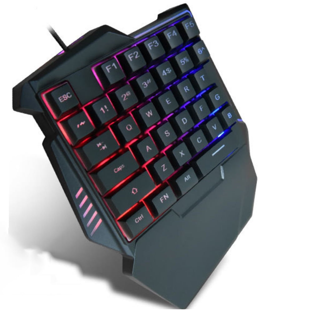 Ein schwarzes Gaming-Tastatur-Nahaufnahme mit RGB-Beleuchtung.