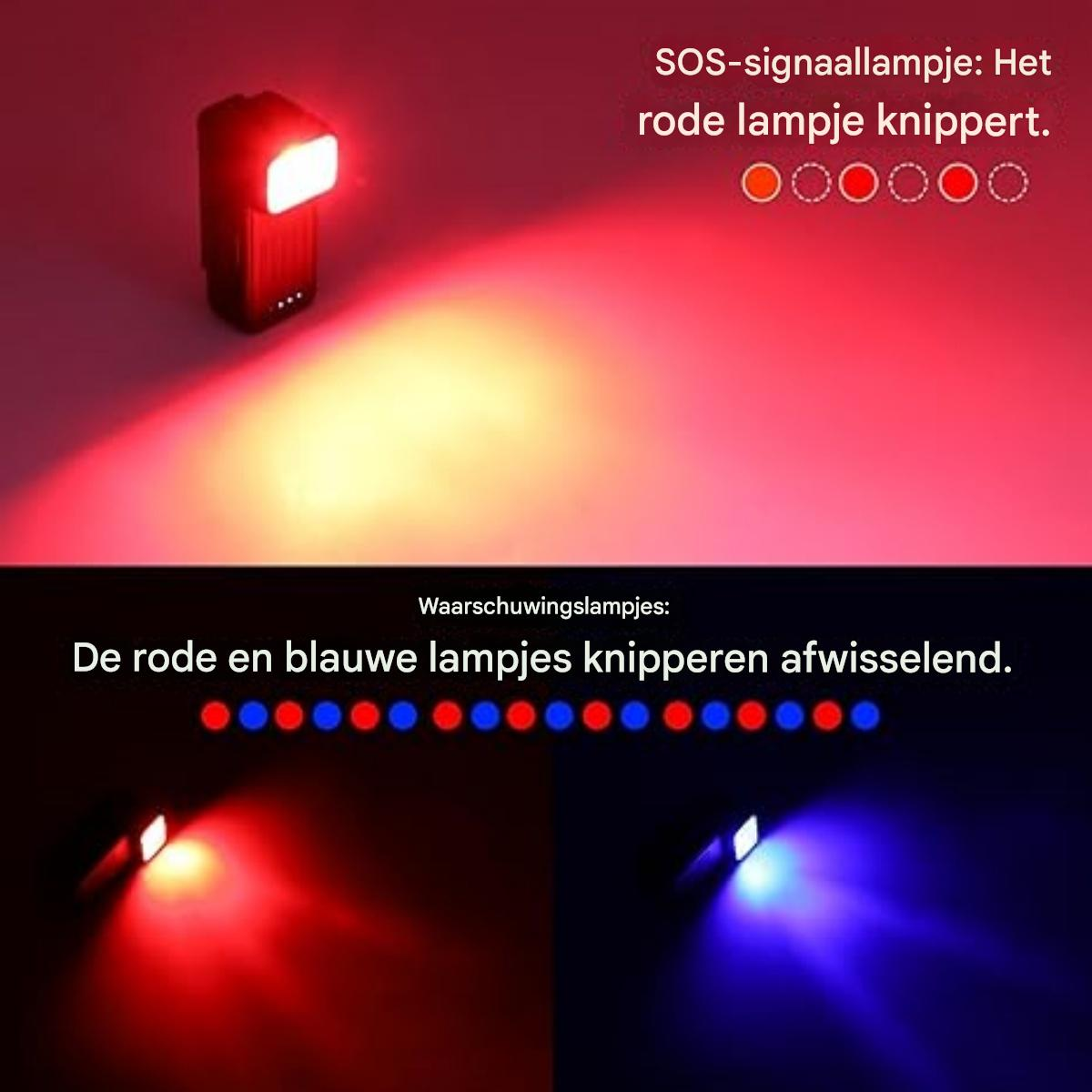 Rotes SOS-Licht blinkt. Rote und blaue Lichter blinken abwechselnd.