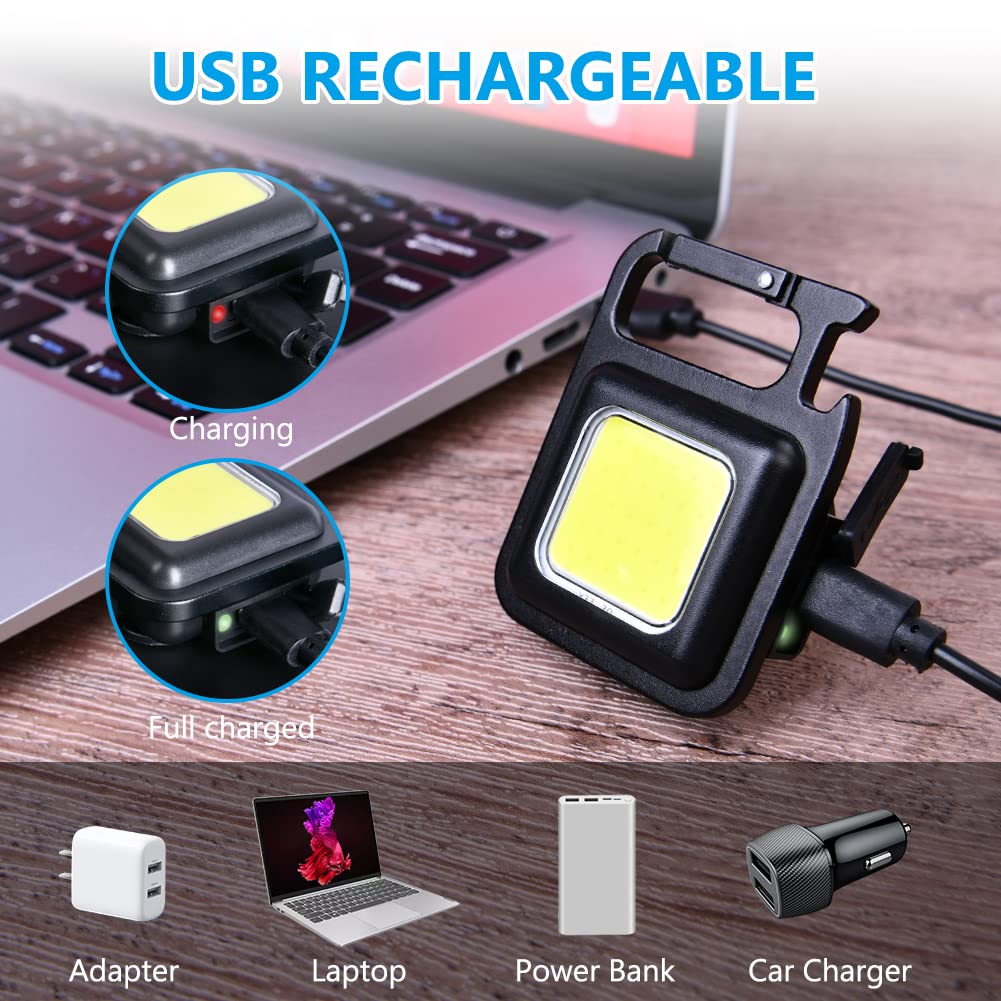 Kompakte USB-wiederaufladbare Lampe mit Ladeanzeigen und verschiedenen Lademöglichkeiten.
