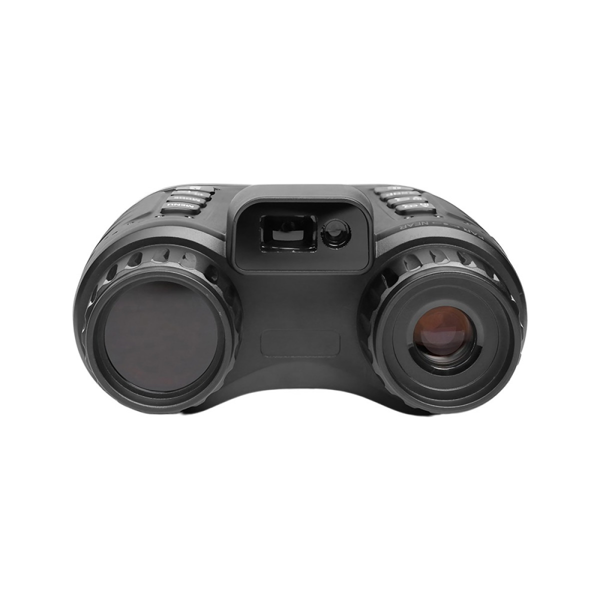 Binocolo per visione notturna nero con pulsanti in alto e lenti anteriori.