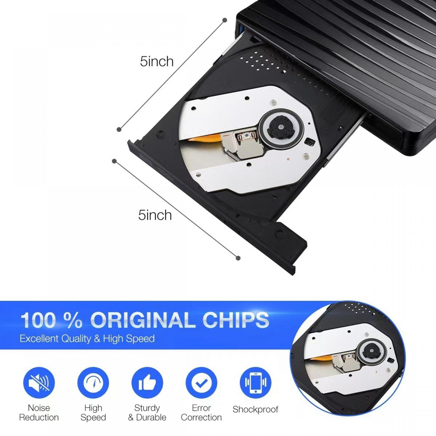 Ein externer CD/DVD-Brenner mit Beschriftungen für 5 Zoll, Originalchips, Geräuschreduzierung, hoher Geschwindigkeit.