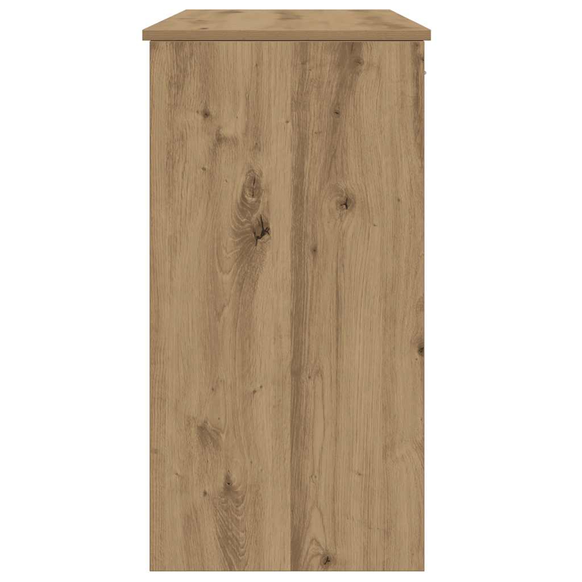 Eine Holzmaserung mit Knoten auf einer Seite eines Möbels auf weißem Hintergrund.