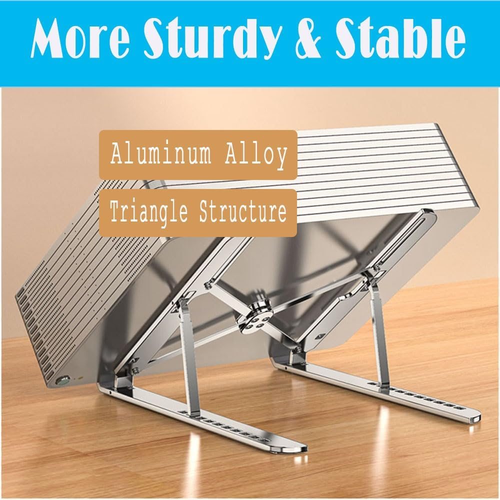 Aluminium-Laptopständer mit Dreiecksstruktur, stabil und robust.