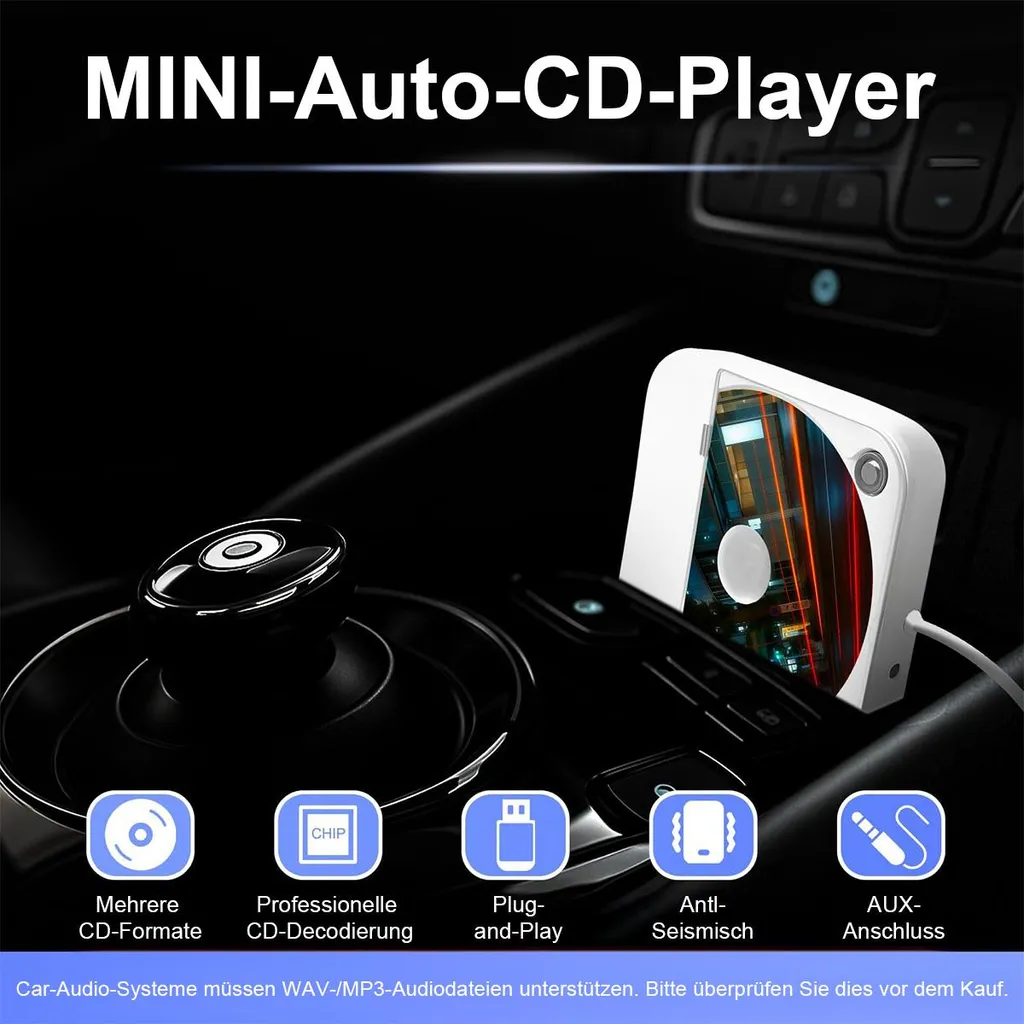 Mini Auto CD-Player mit mehreren Formaten, professioneller CD-Decodierung, Plug-and-Play.