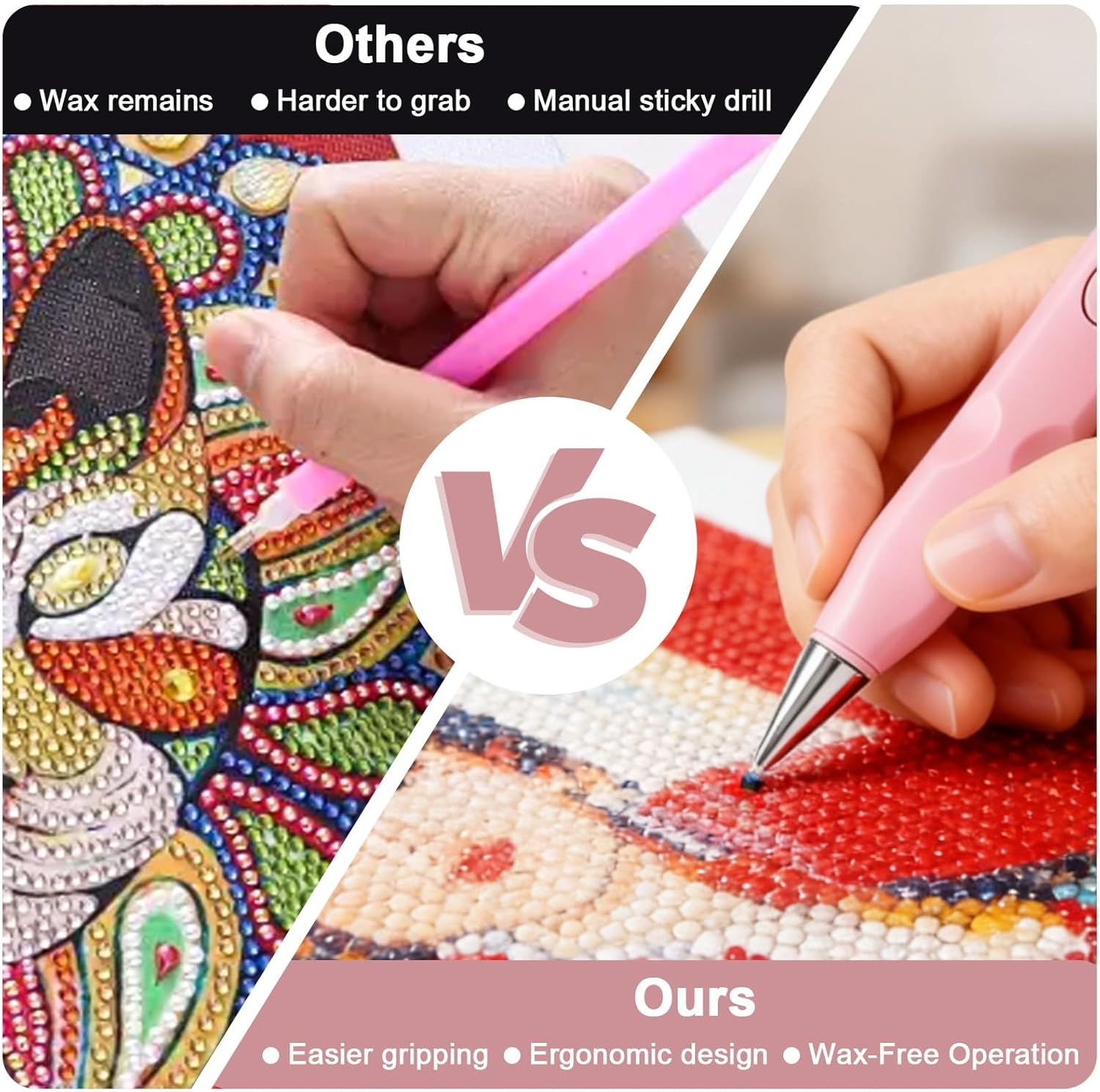 Vergleich von zwei Methoden zur Diamantmalerei: "Others" und "Ours".